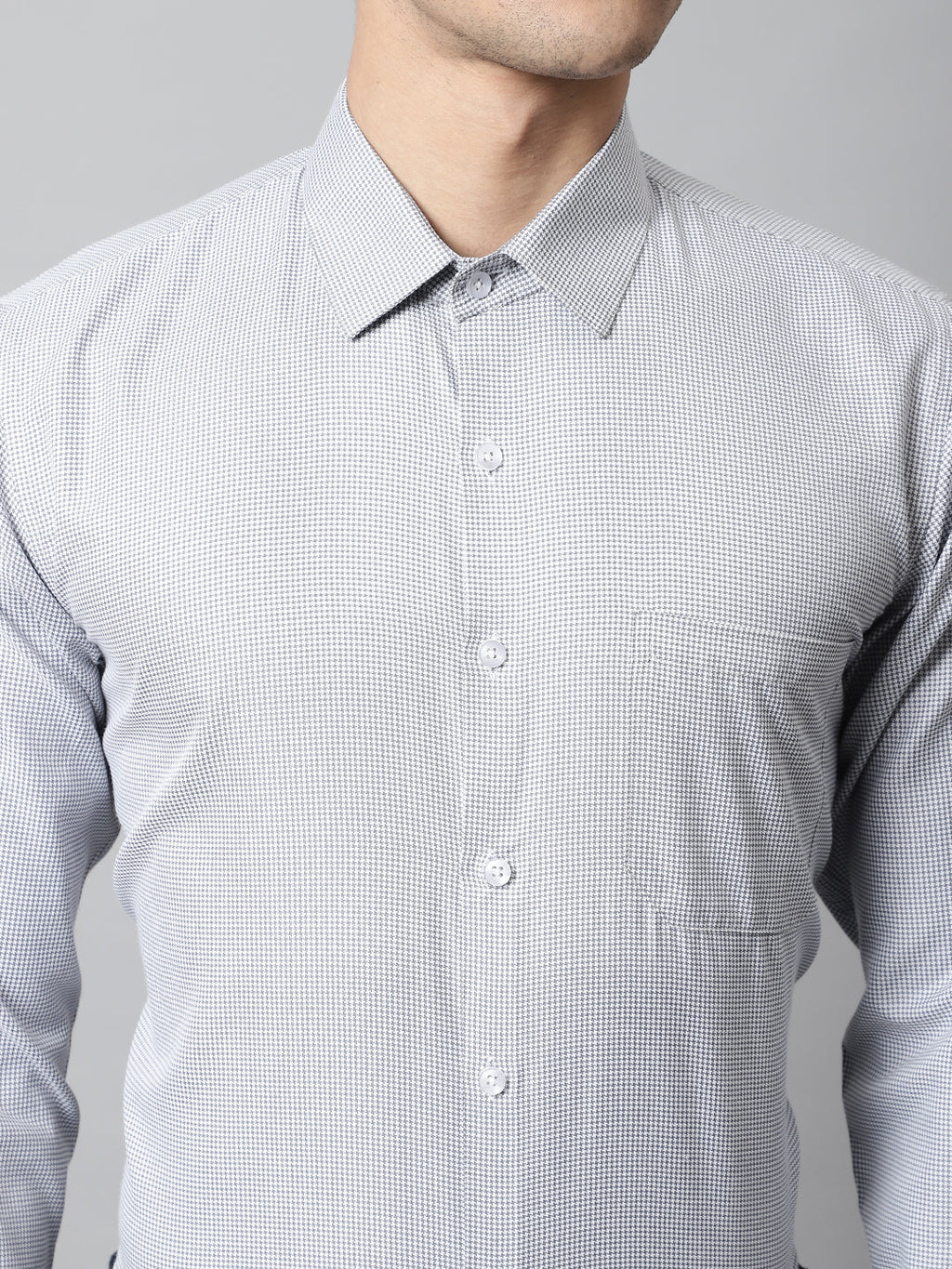 Jainish Men's Light Grey Checks Pure Cotton Formal Shirt