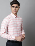 Jainish Men's Peach Classic Horizontal Striped Formal Shirt