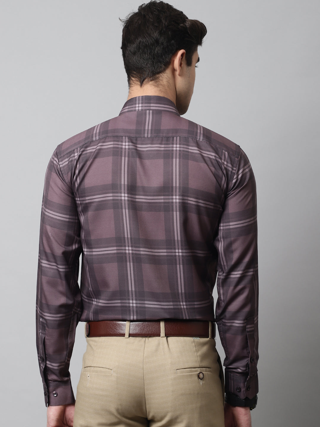 Jainish Men's Brown Checks Regular Fit Cotton Formal Shirt