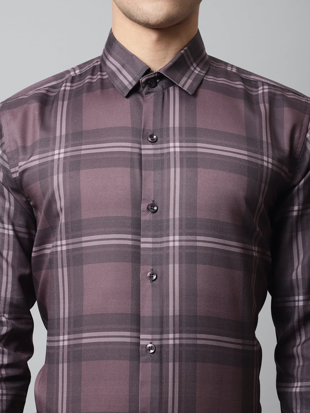 Jainish Men's Brown Checks Regular Fit Cotton Formal Shirt