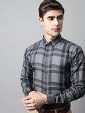 Jainish Men's Charcoal Grey Checks Regular Fit Cotton Formal Shirt