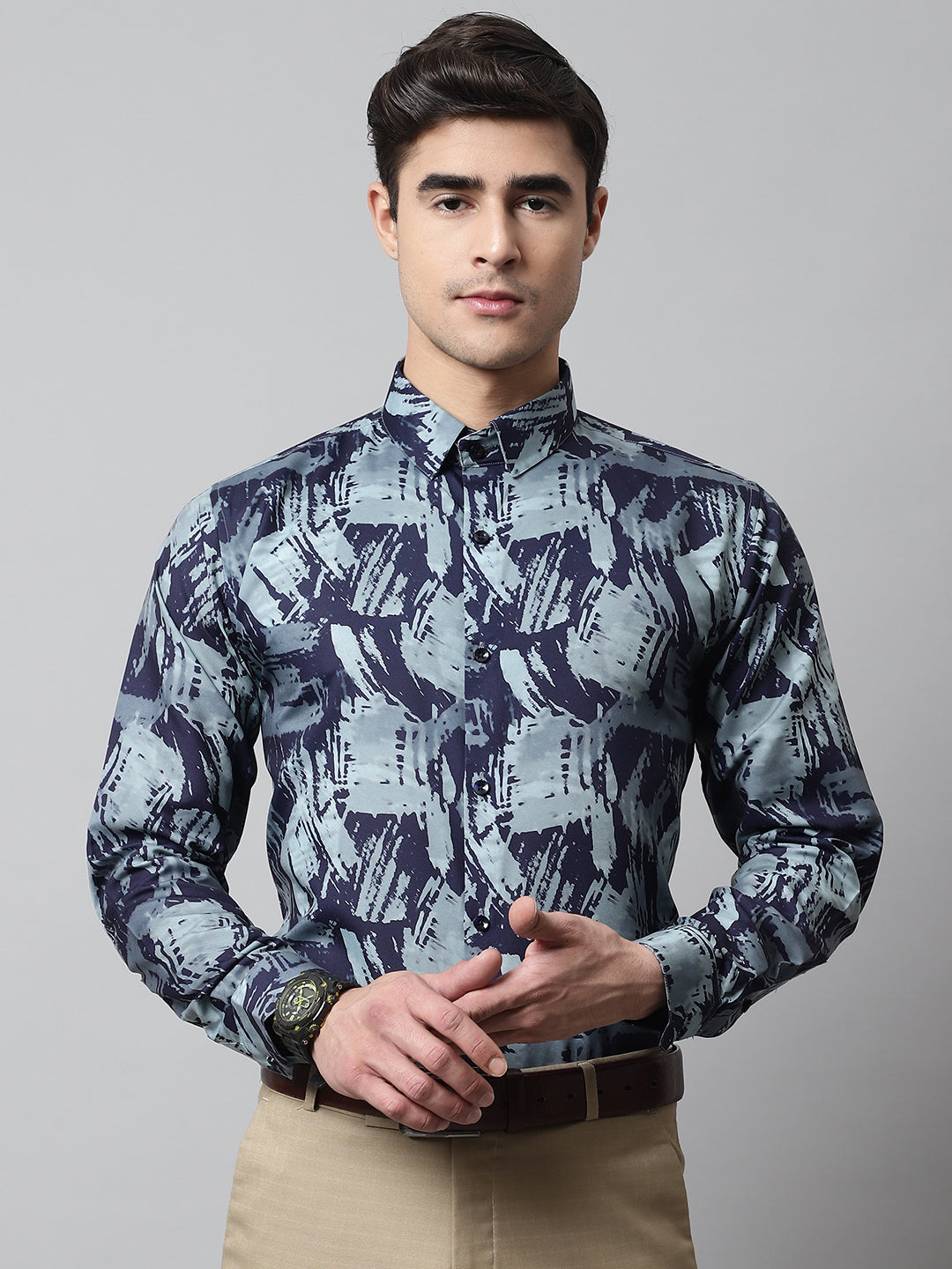 Jainish Men's Green Classic Printed Formal Shirt