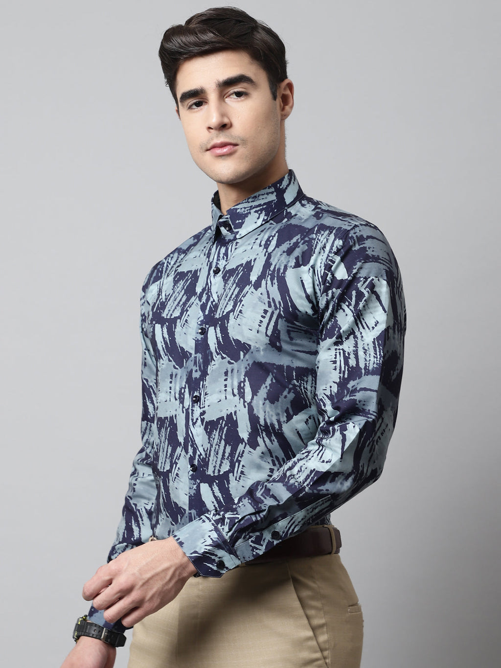 Jainish Men's Green Classic Printed Formal Shirt