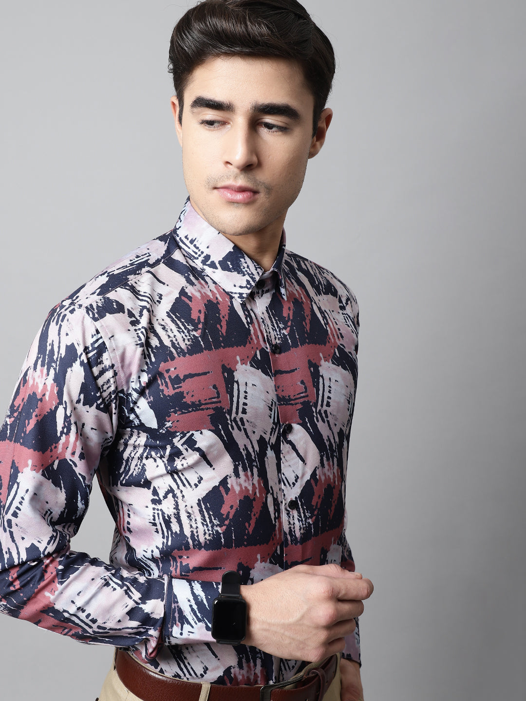 Jainish Men's Grey Classic Printed Formal Shirt
