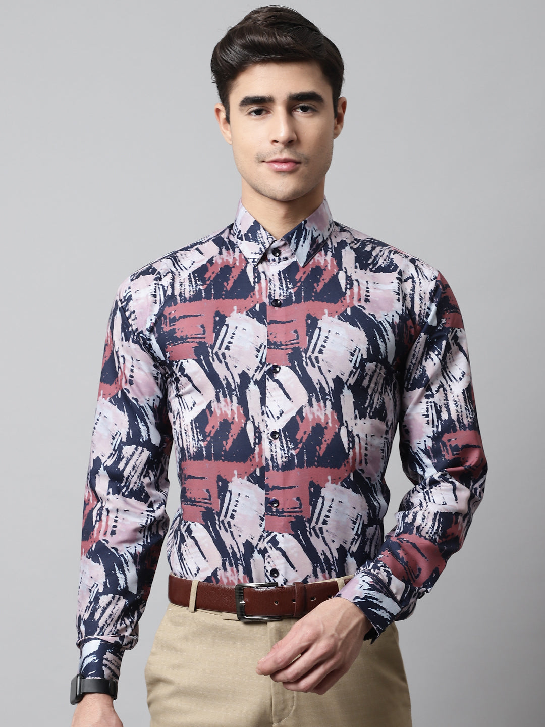 Jainish Men's Grey Classic Printed Formal Shirt