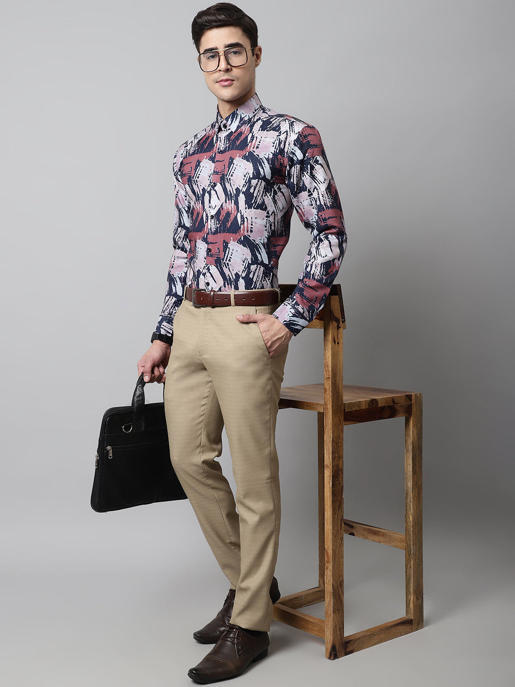 Jainish Men's Grey Classic Printed Formal Shirt