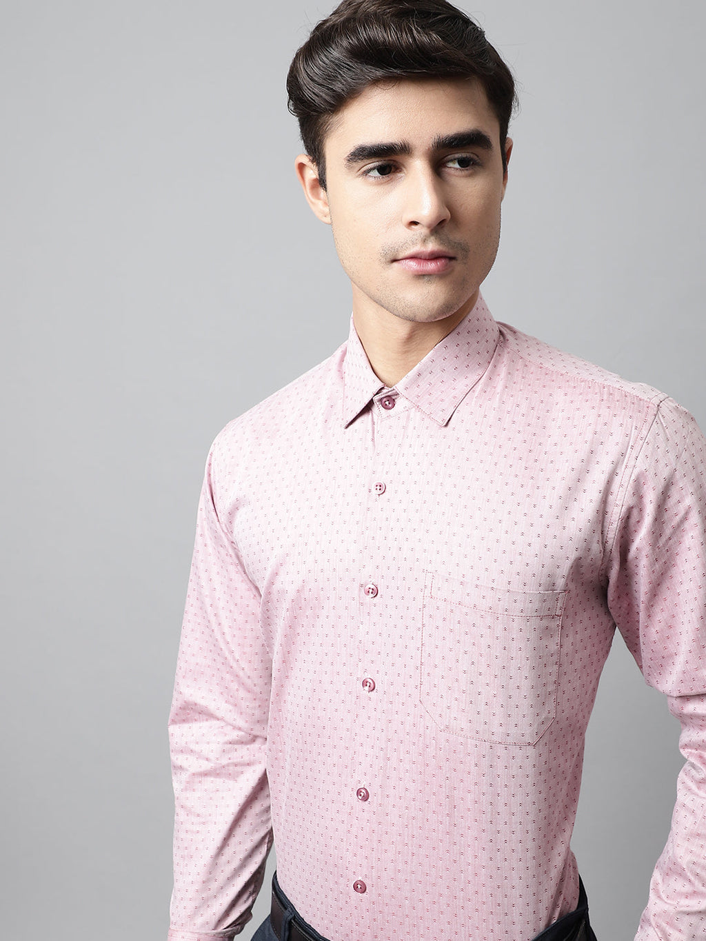 Jainish Men's Coral Red Micro Ditsy Printed Pure Cotton Formal Shirt