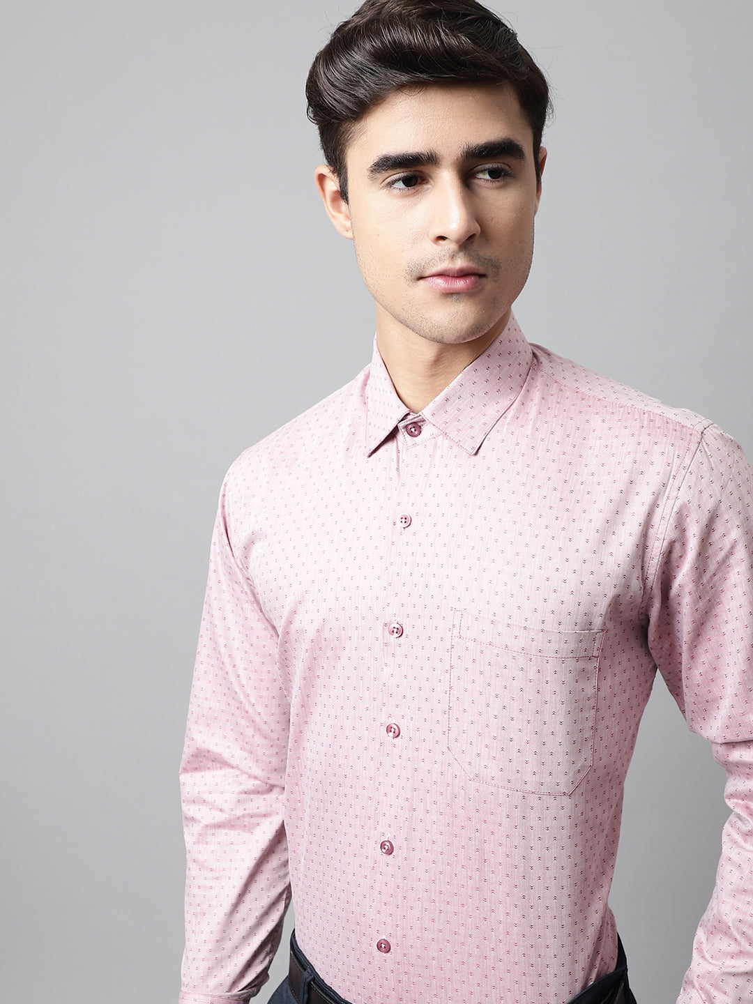 Jainish Men's Coral Red Micro Ditsy Printed Pure Cotton Formal Shirt