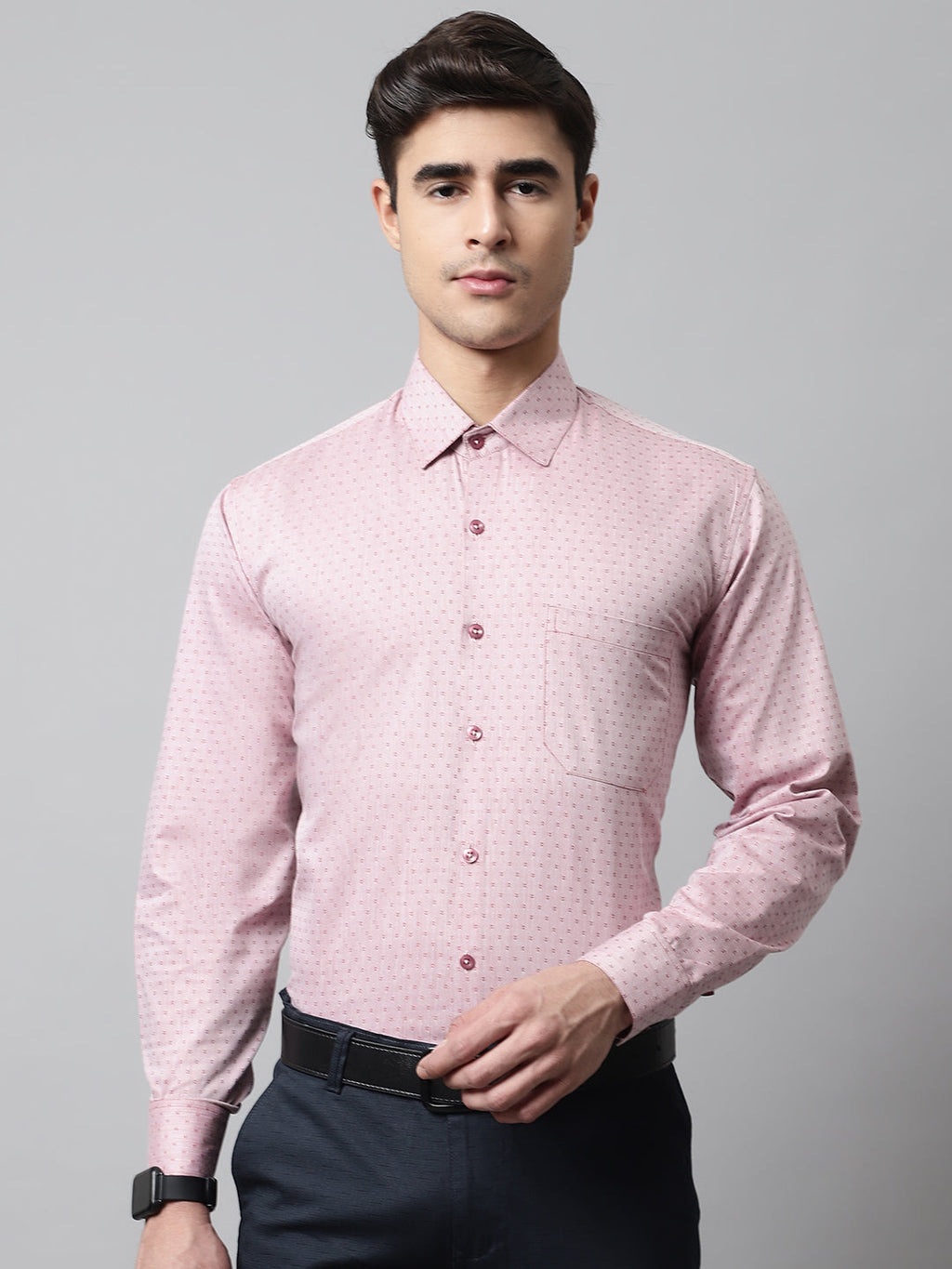 Jainish Men's Coral Red Micro Ditsy Printed Pure Cotton Formal Shirt