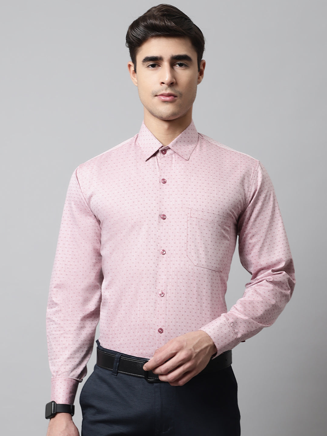 Jainish Men's Coral Red Micro Ditsy Printed Pure Cotton Formal Shirt