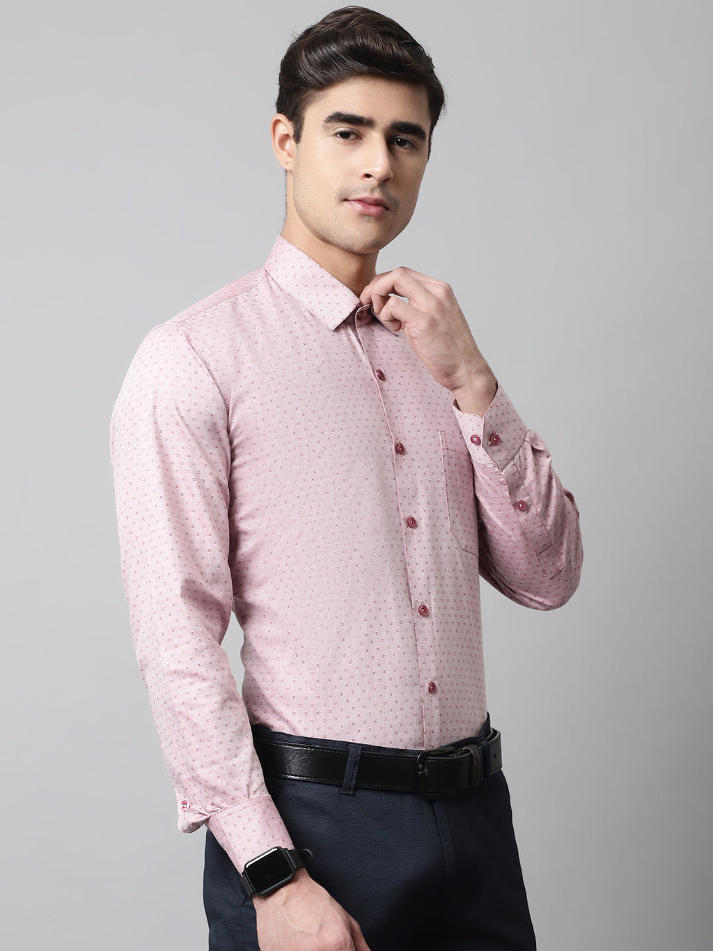 Jainish Men's Coral Red Micro Ditsy Printed Pure Cotton Formal Shirt