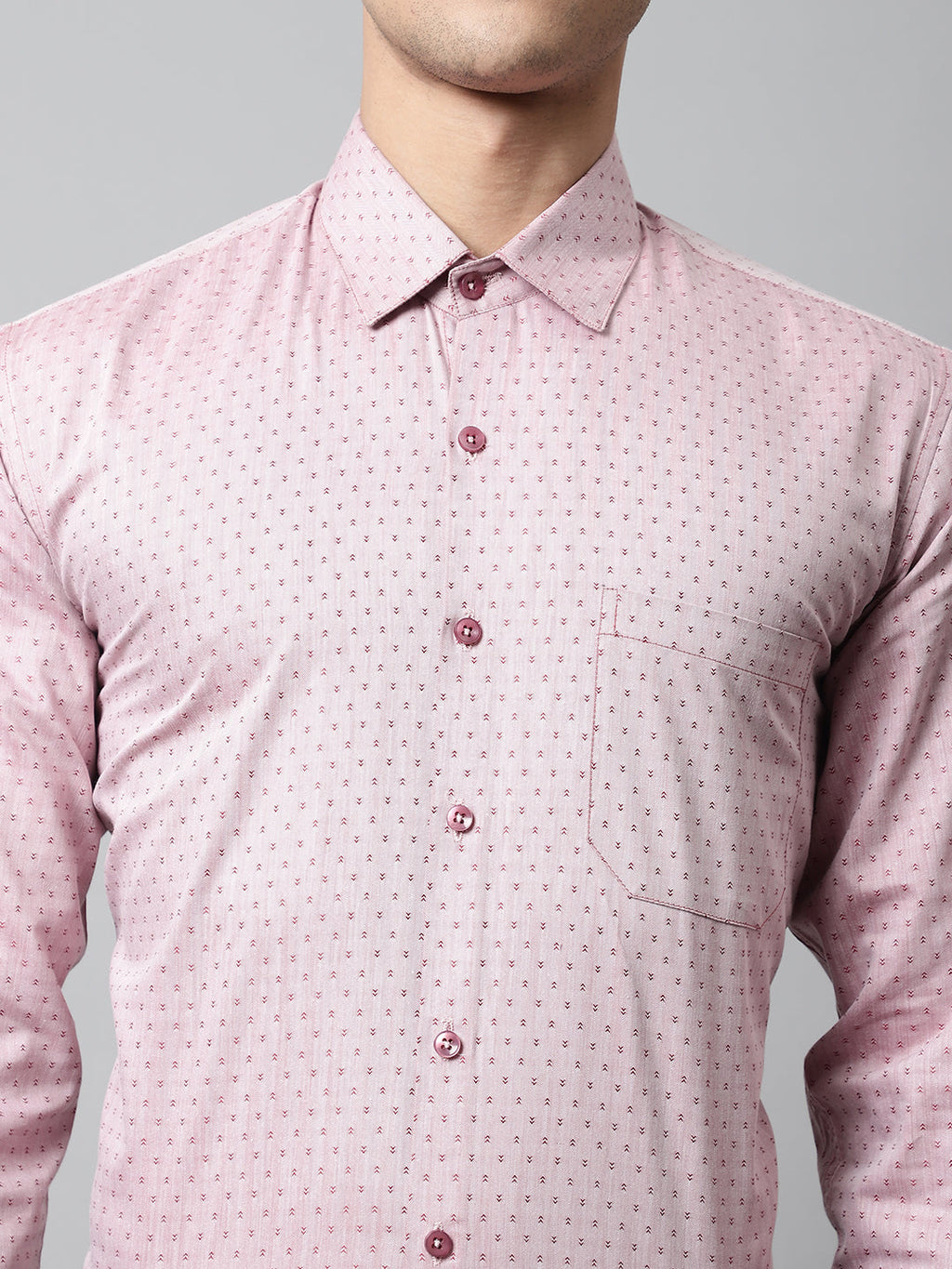 Jainish Men's Coral Red Micro Ditsy Printed Pure Cotton Formal Shirt