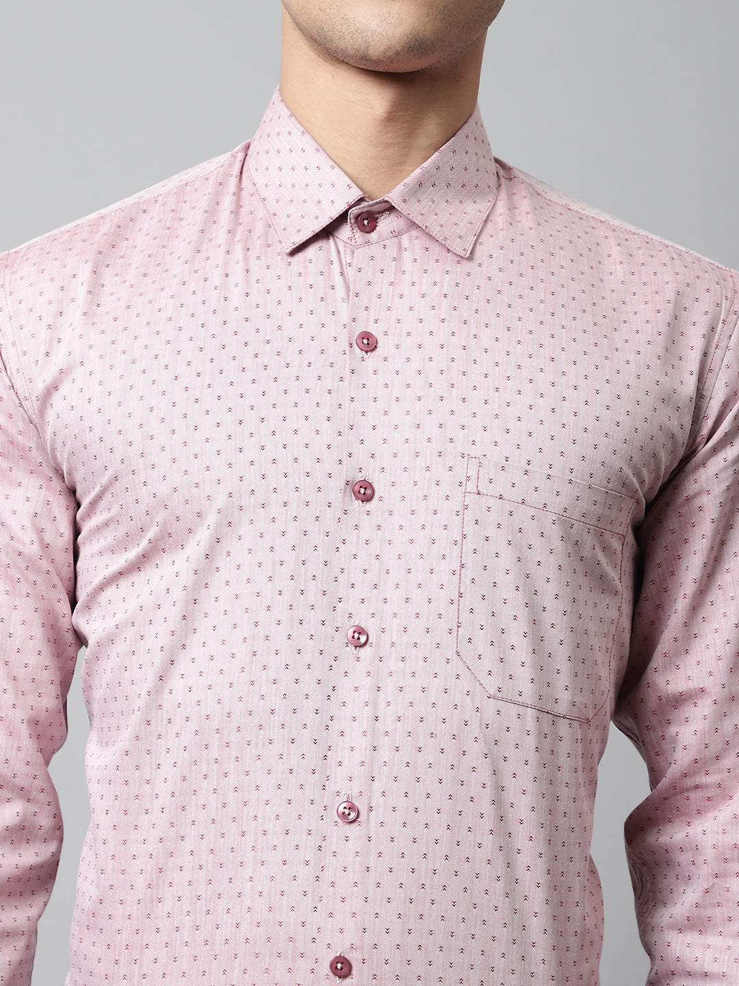 Jainish Men's Coral Red Micro Ditsy Printed Pure Cotton Formal Shirt