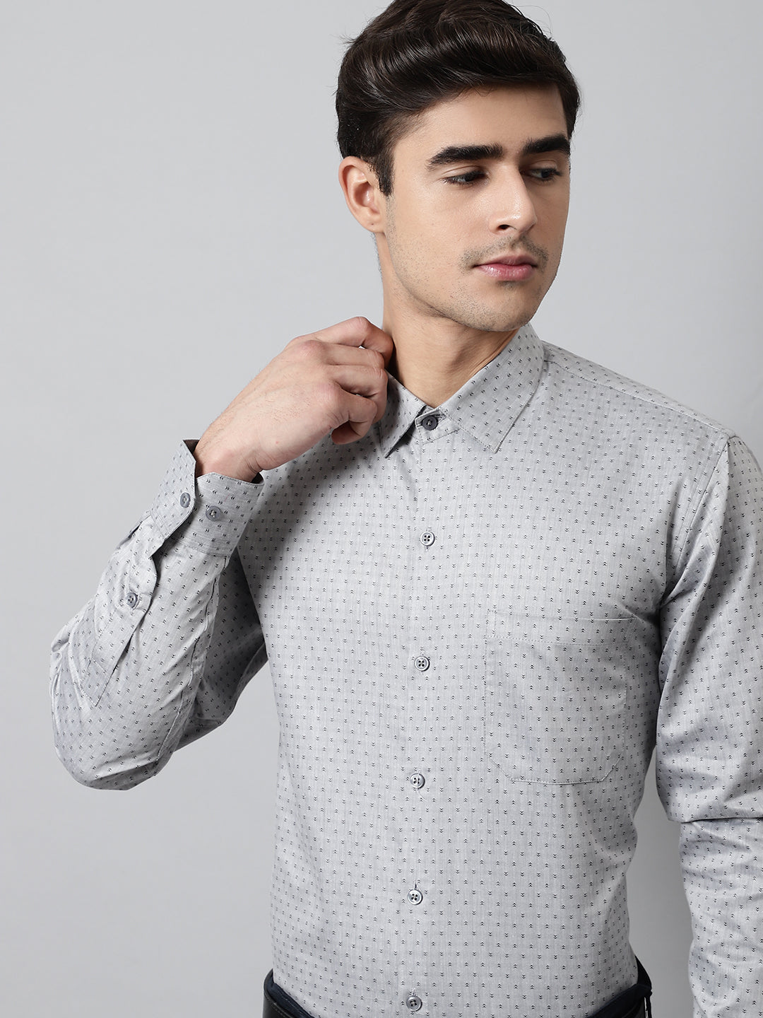 Jainish Men's Grey Micro Ditsy Printed Pure Cotton Formal Shirt