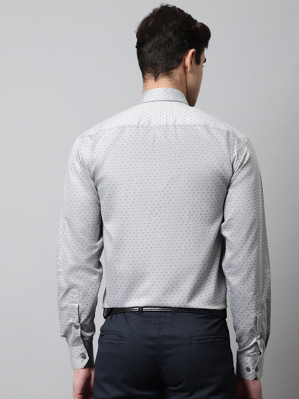 Jainish Men's Grey Micro Ditsy Printed Pure Cotton Formal Shirt