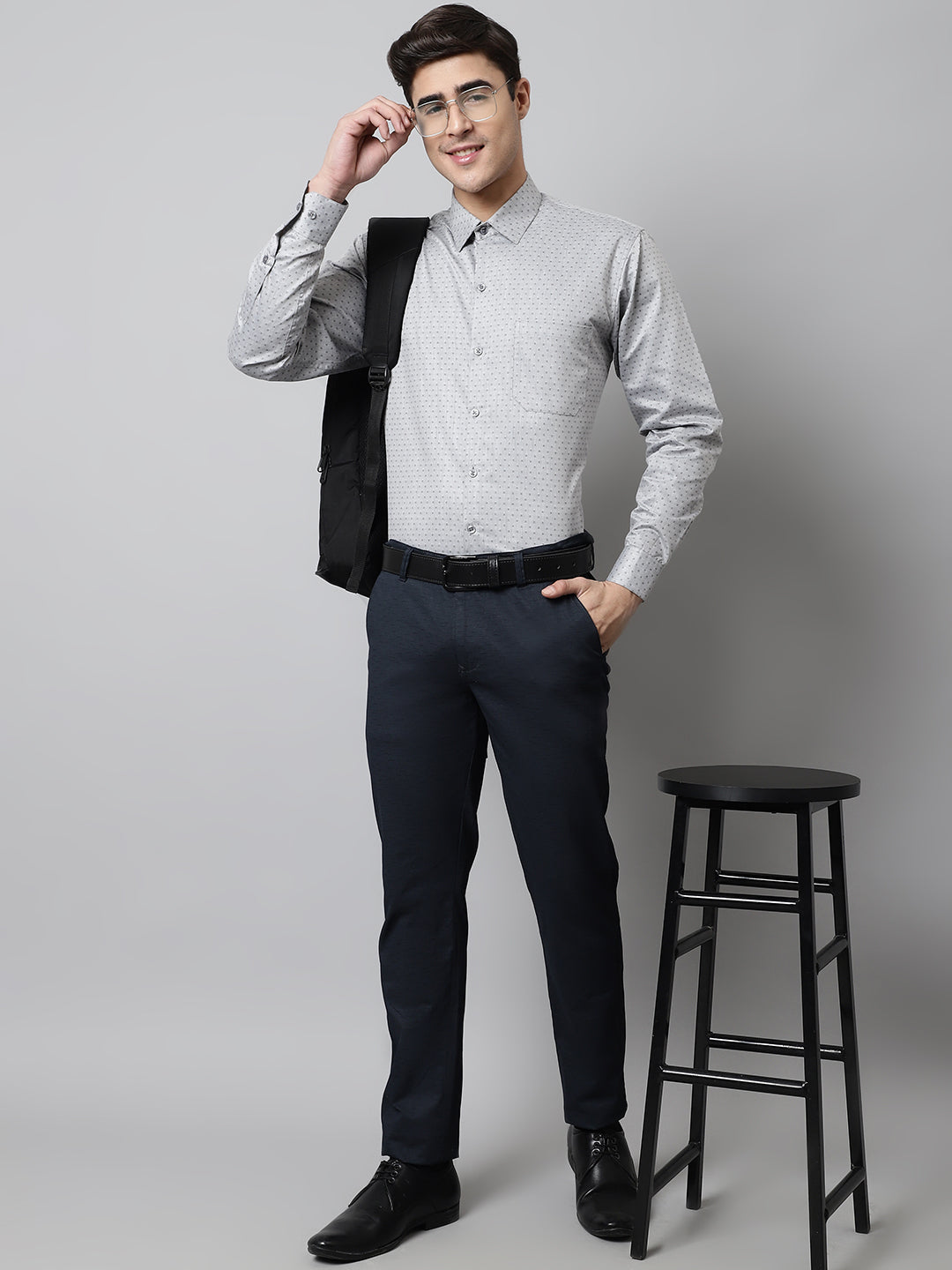 Jainish Men's Grey Micro Ditsy Printed Pure Cotton Formal Shirt