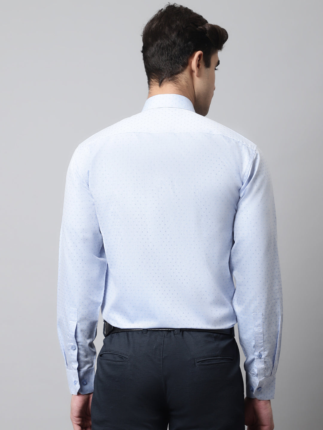 Jainish Men's Sky Blue Micro Ditsy Printed Pure Cotton Formal Shirt