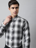 Jainish Men's Black Checks Regular Fit Cotton Formal Shirt
