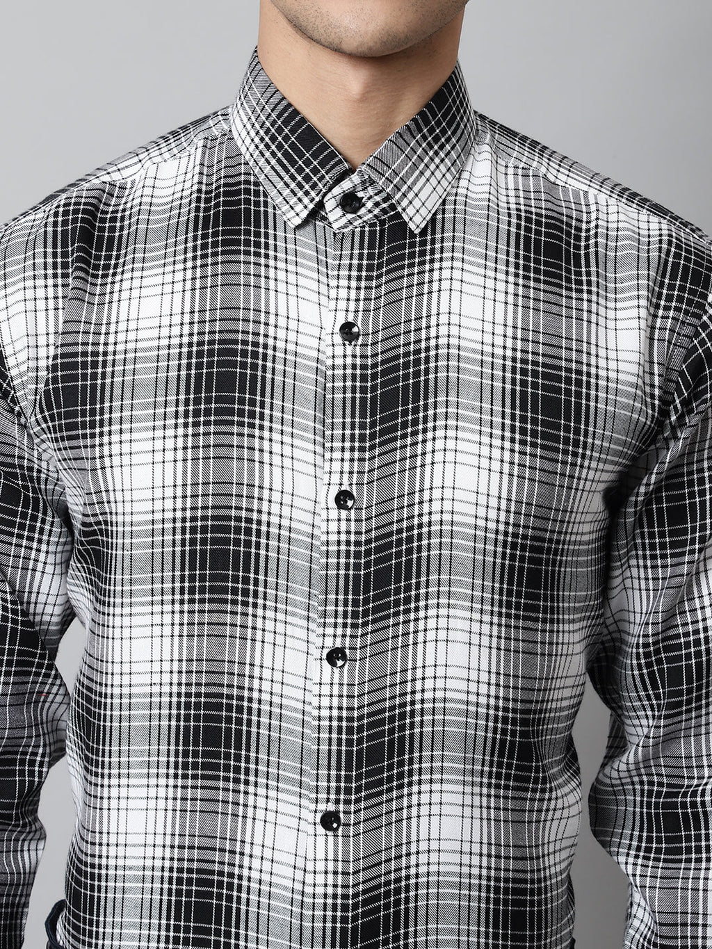 Jainish Men's Black Checks Regular Fit Cotton Formal Shirt