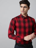 Jainish Men's Red Checks Regular Fit Cotton Formal Shirt