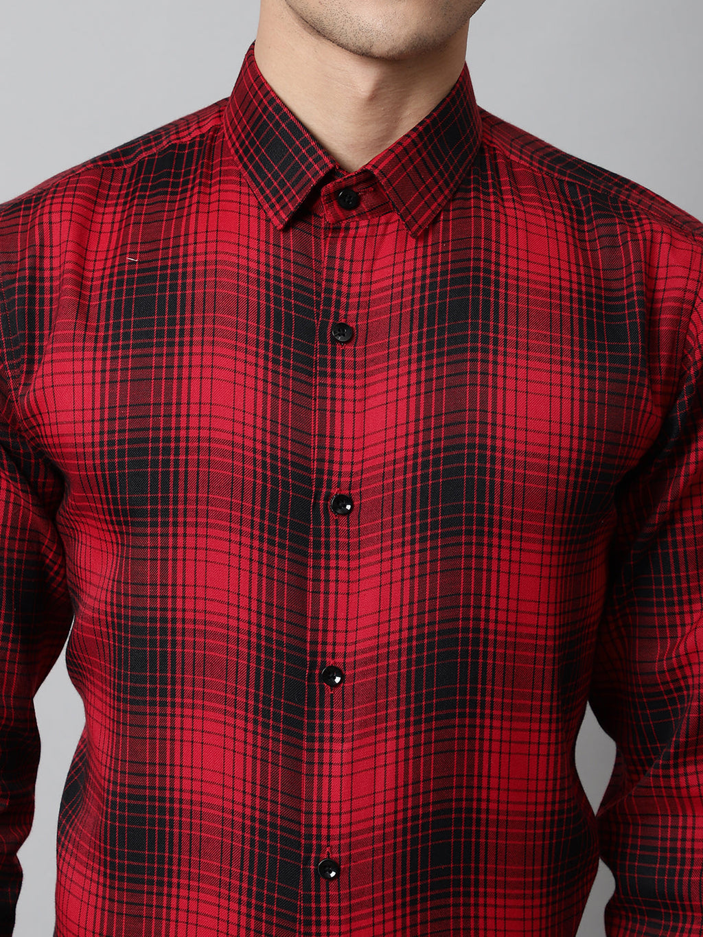 Jainish Men's Red Checks Regular Fit Cotton Formal Shirt