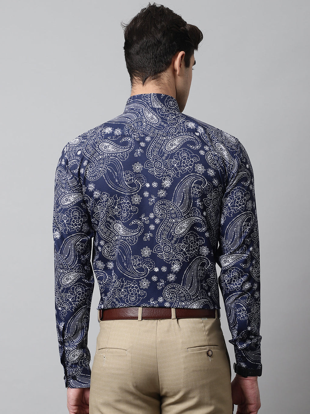 Jainish Men's Navy Blue Classic Printed Formal Shirt