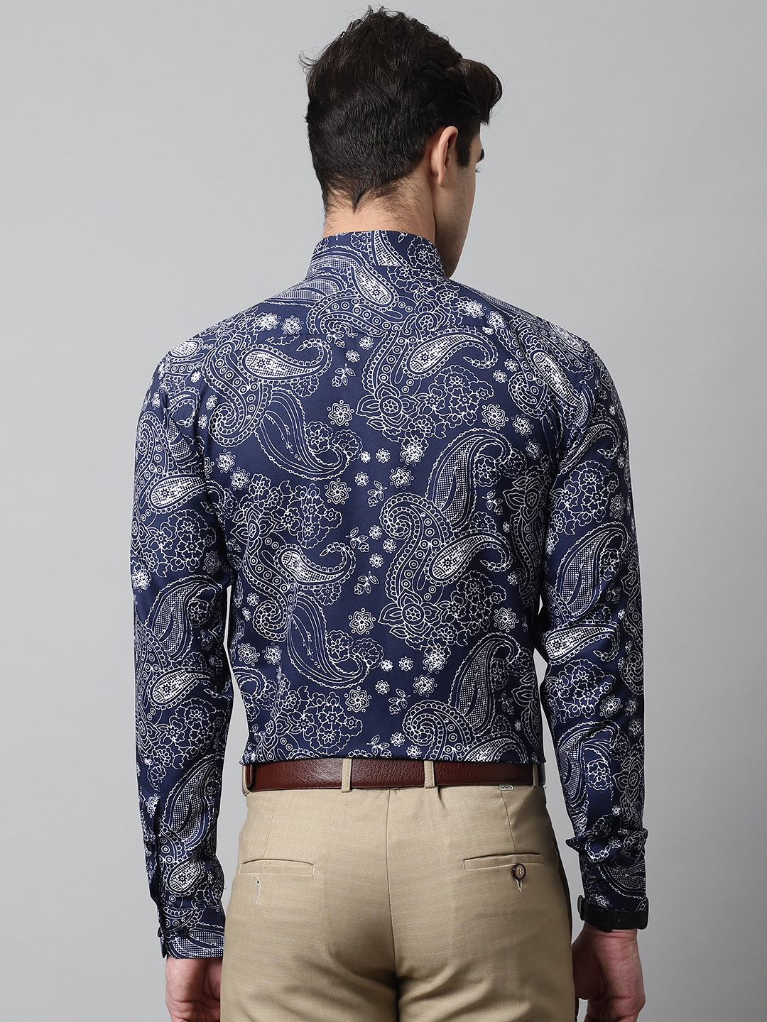 Jainish Men's Navy Blue Classic Printed Formal Shirt