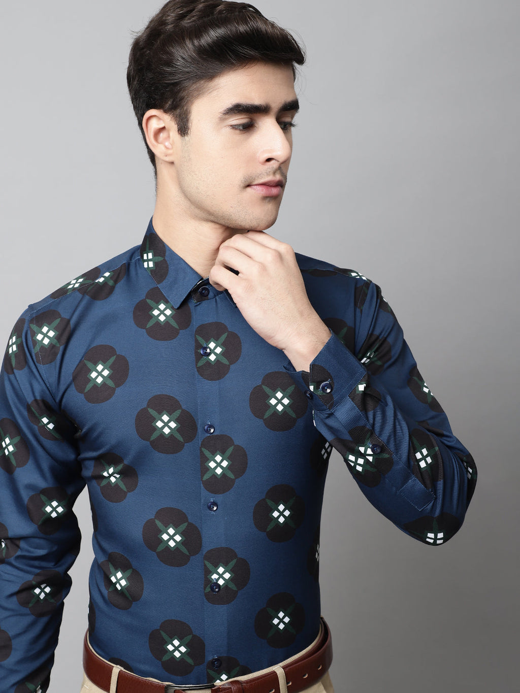 Jainish Men's Blue Classic Printed Formal Shirt