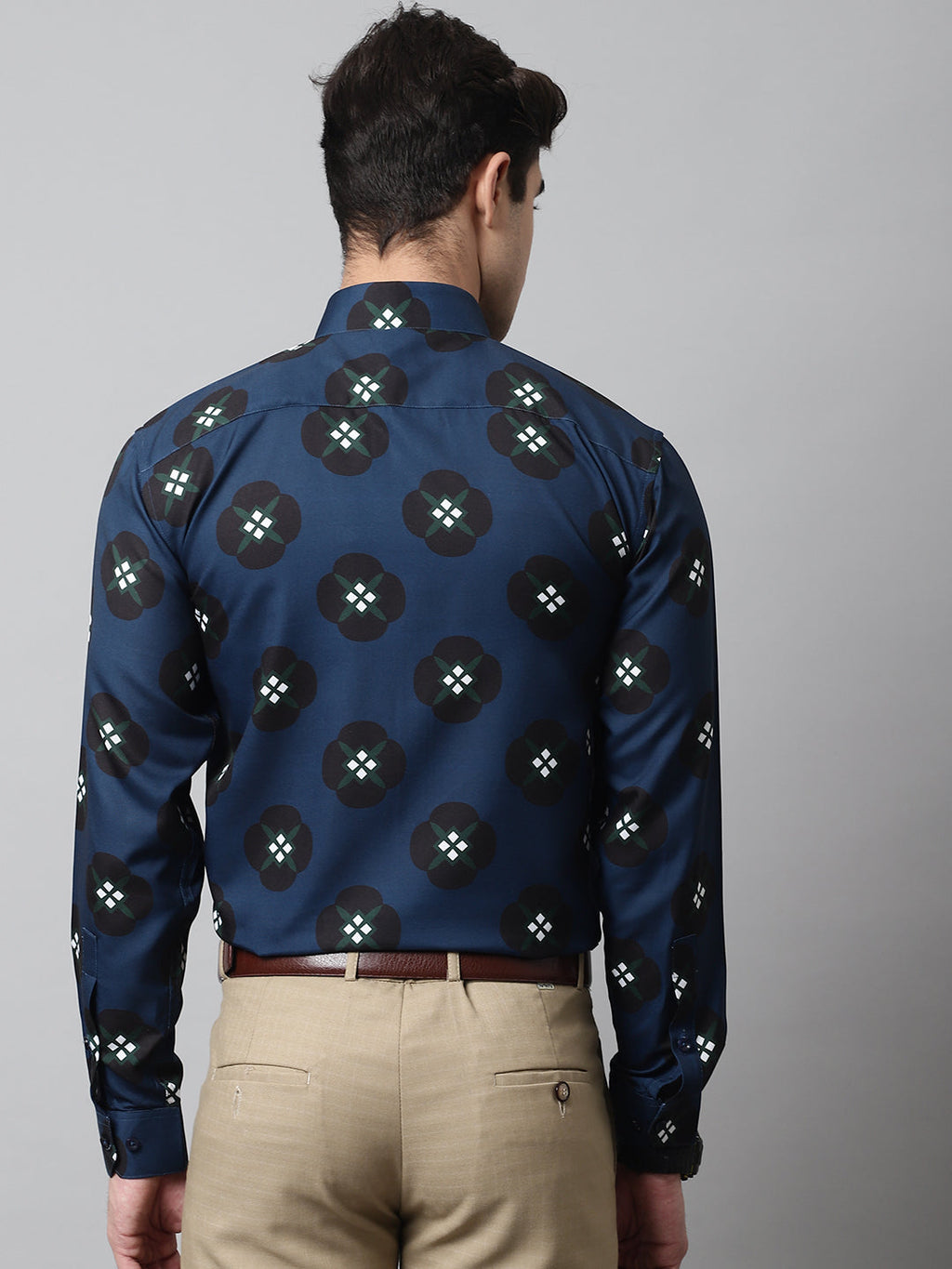 Jainish Men's Blue Classic Printed Formal Shirt