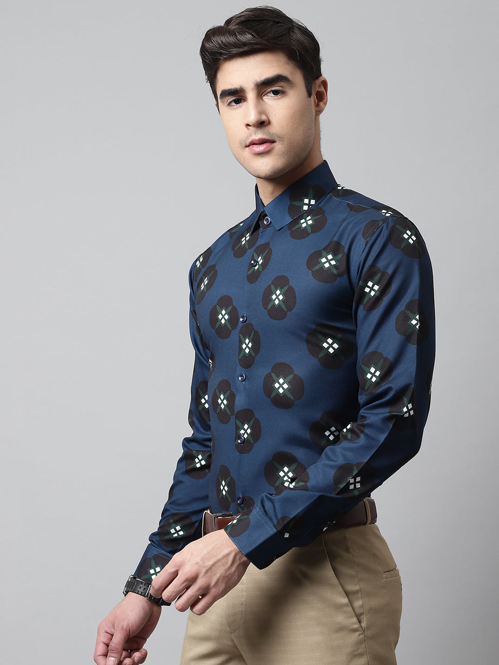 Jainish Men's Blue Classic Printed Formal Shirt