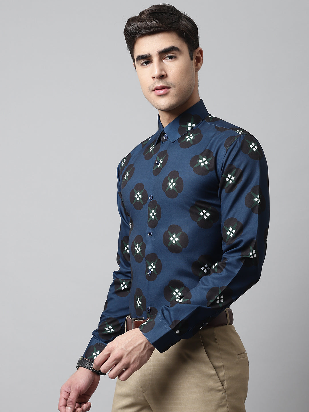 Jainish Men's Blue Classic Printed Formal Shirt