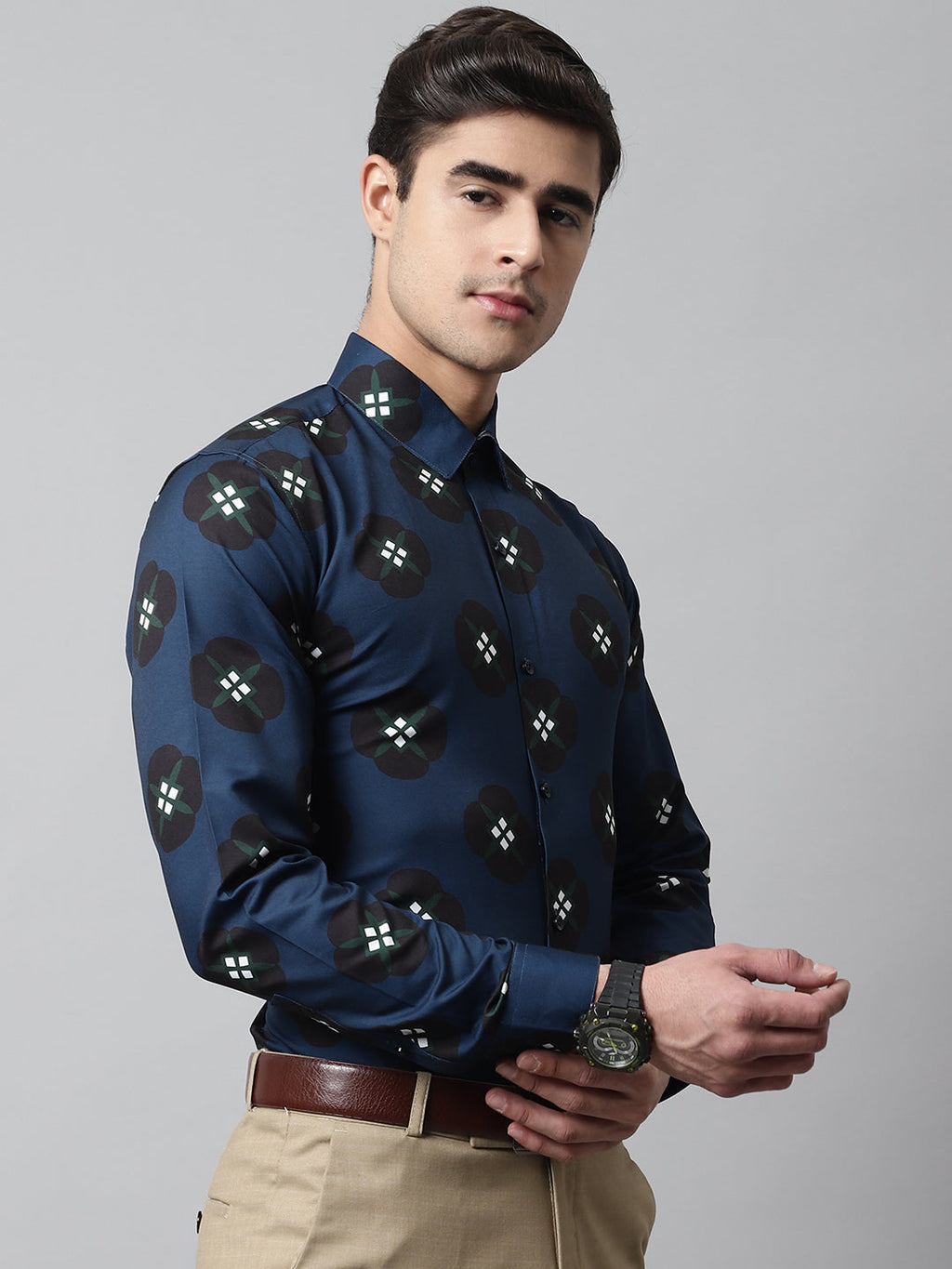 Jainish Men's Blue Classic Printed Formal Shirt