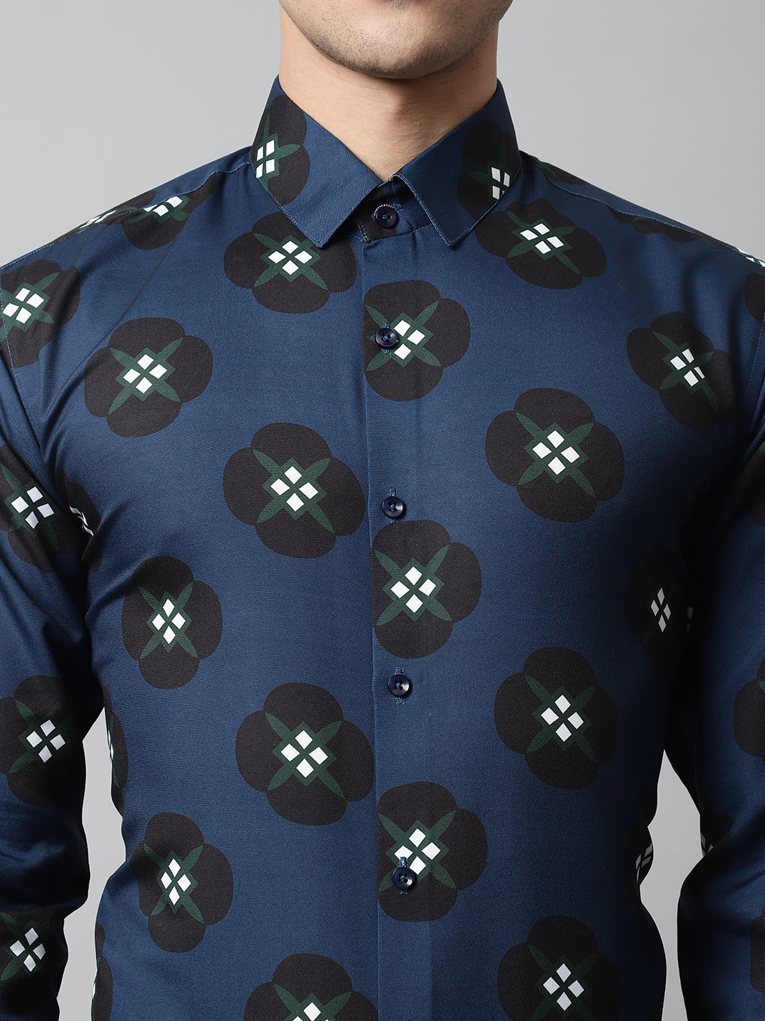 Jainish Men's Blue Classic Printed Formal Shirt