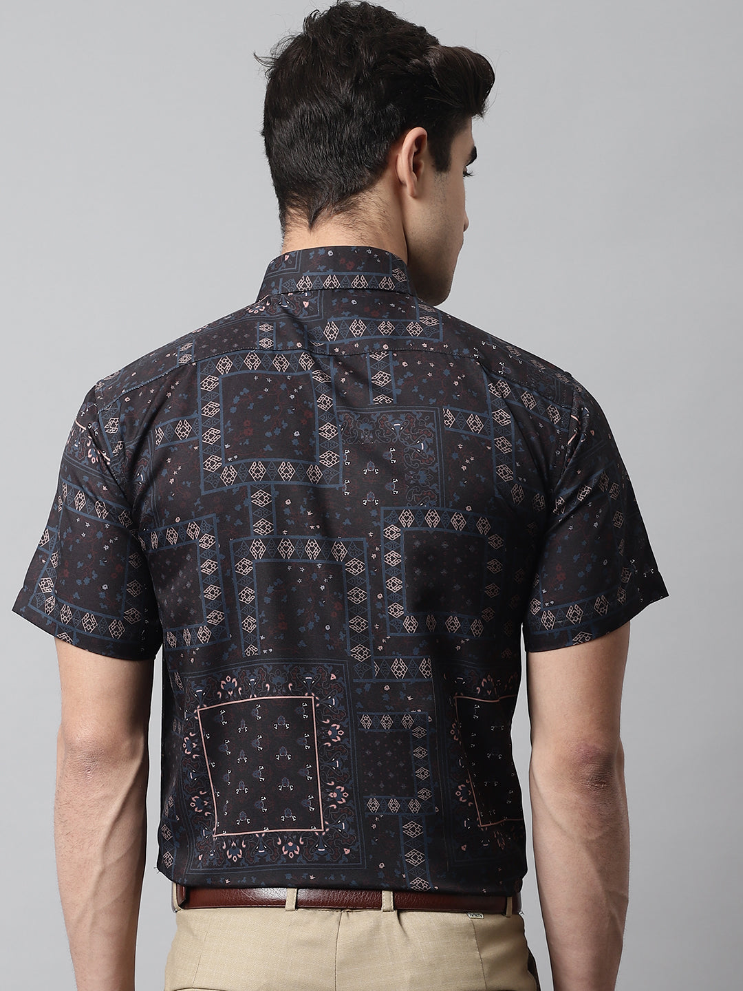 Jainish Men's Black Classic Printed Formal Shirt