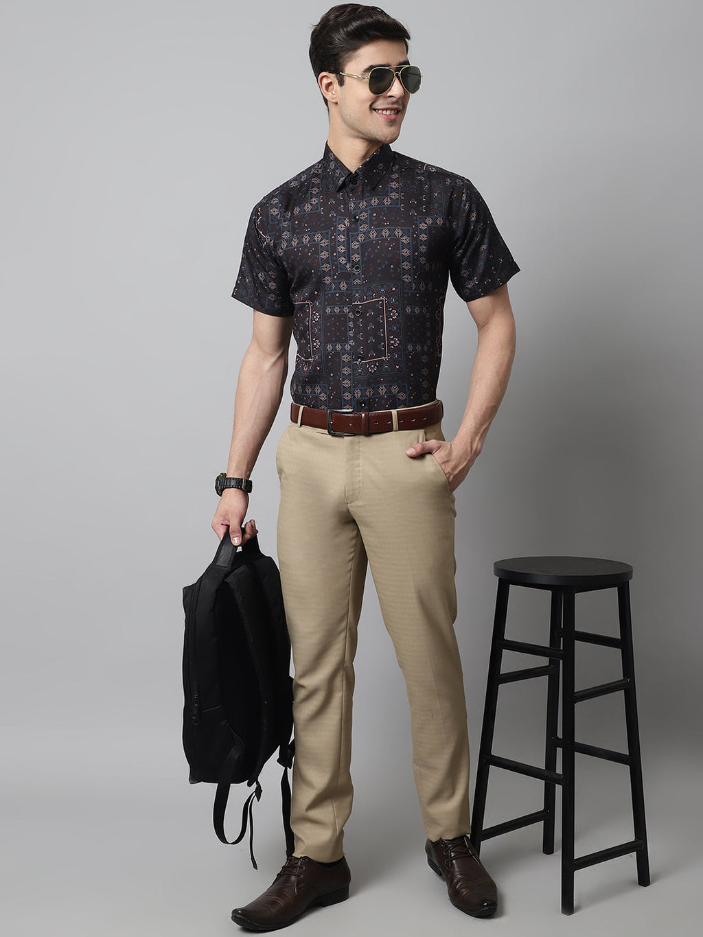 Jainish Men's Black Classic Printed Formal Shirt