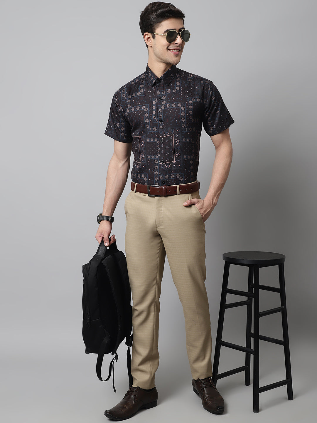 Jainish Men's Black Classic Printed Formal Shirt
