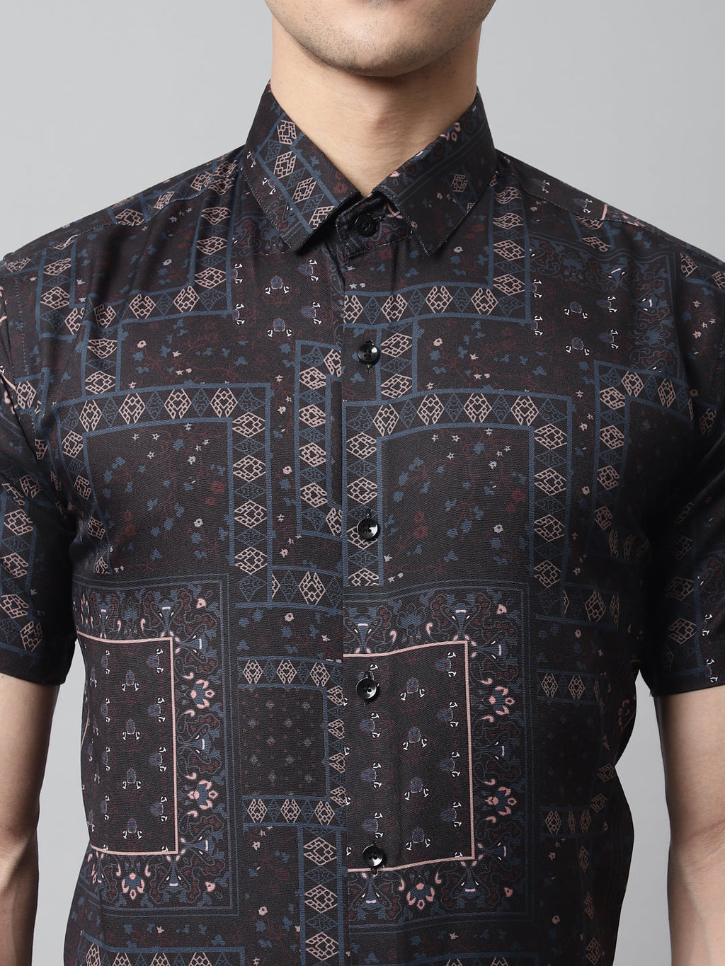 Jainish Men's Black Classic Printed Formal Shirt