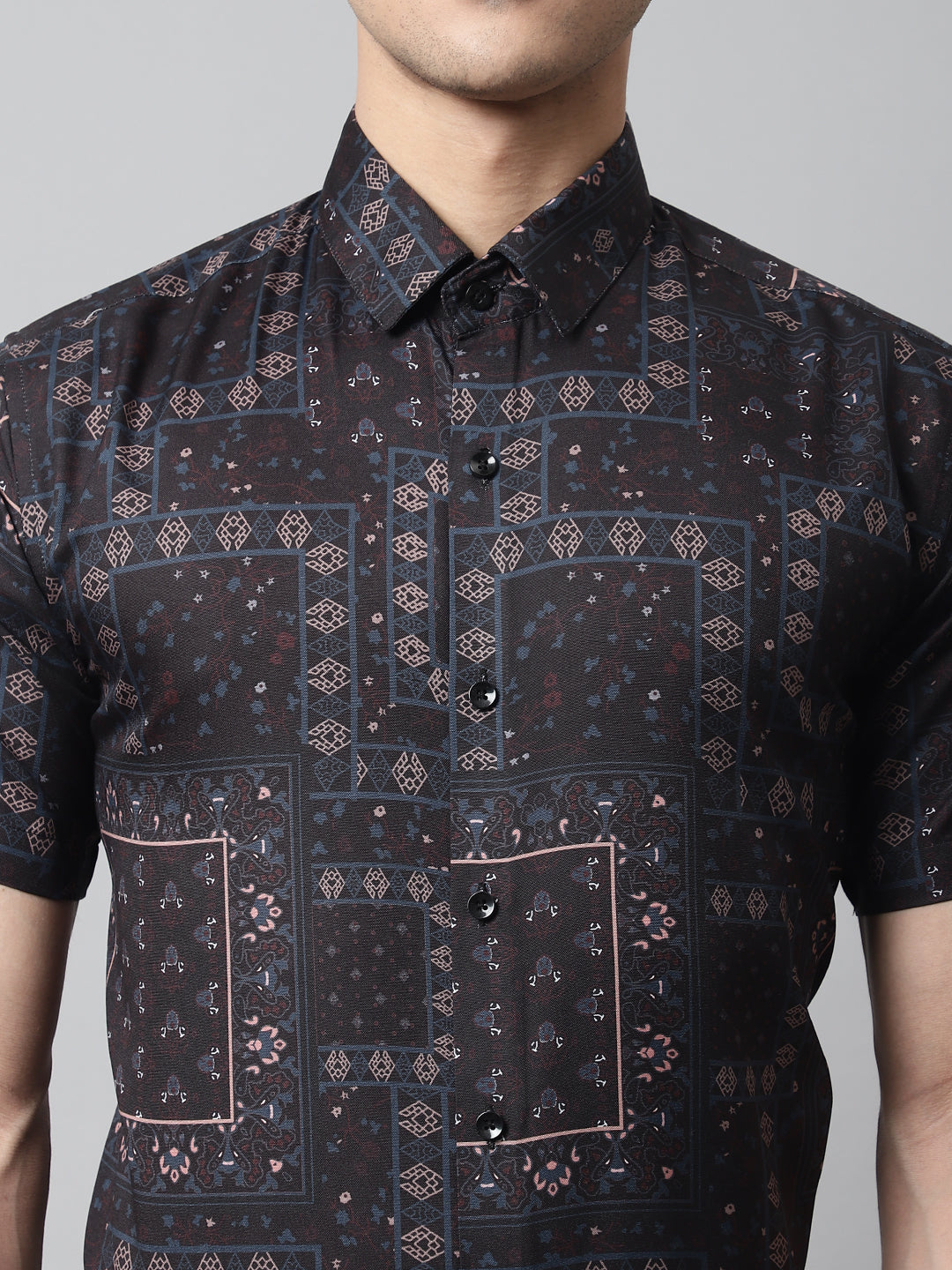 Jainish Men's Black Classic Printed Formal Shirt