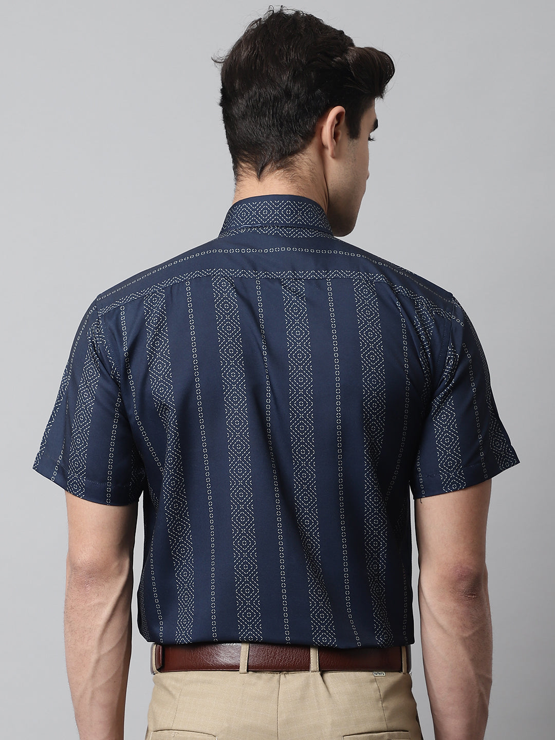 Jainish Men's Navy Blue Classic Printed Formal Shirt