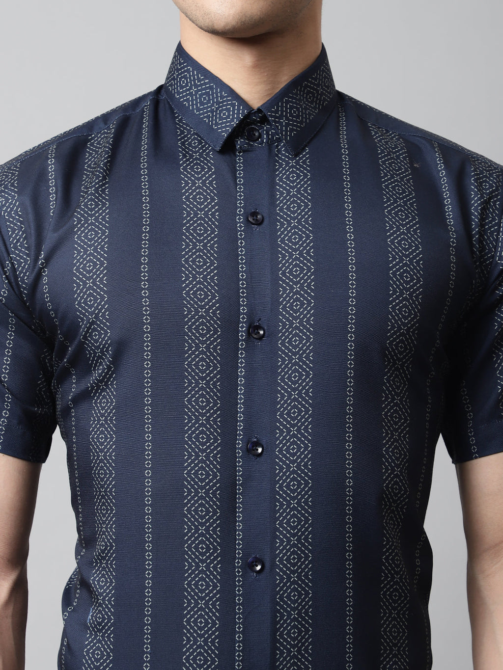 Jainish Men's Navy Blue Classic Printed Formal Shirt