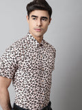 Jainish Men's Cream Classic Printed Formal Shirt - Cream