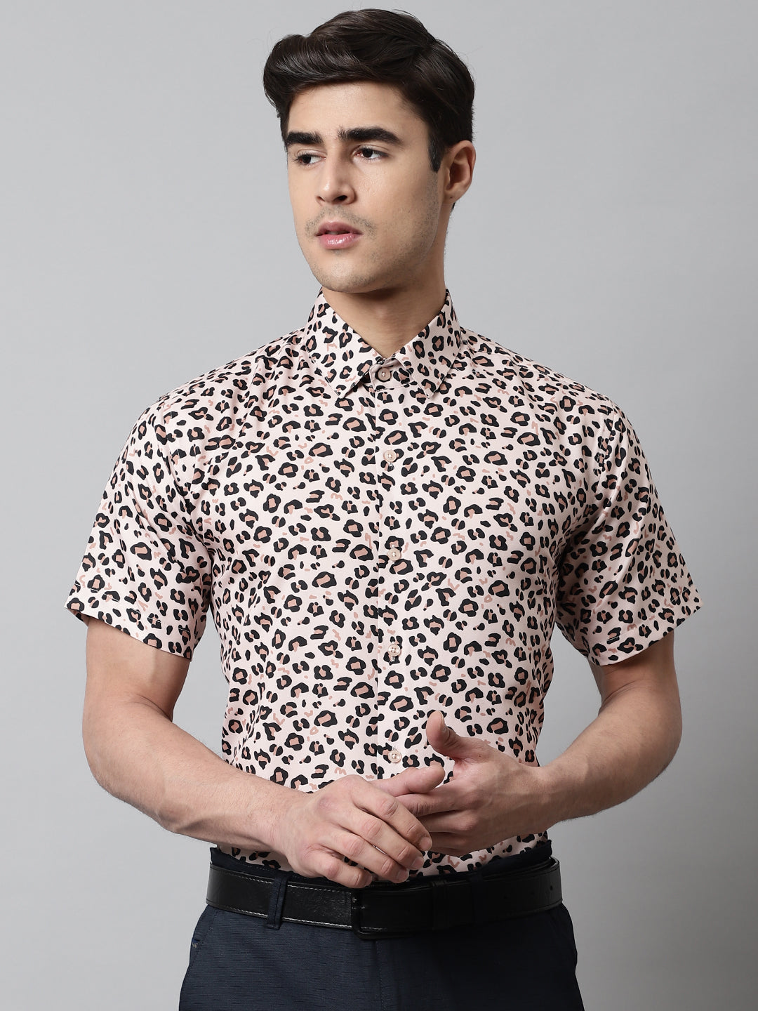 Jainish Men's Cream Classic Printed Formal Shirt - Cream