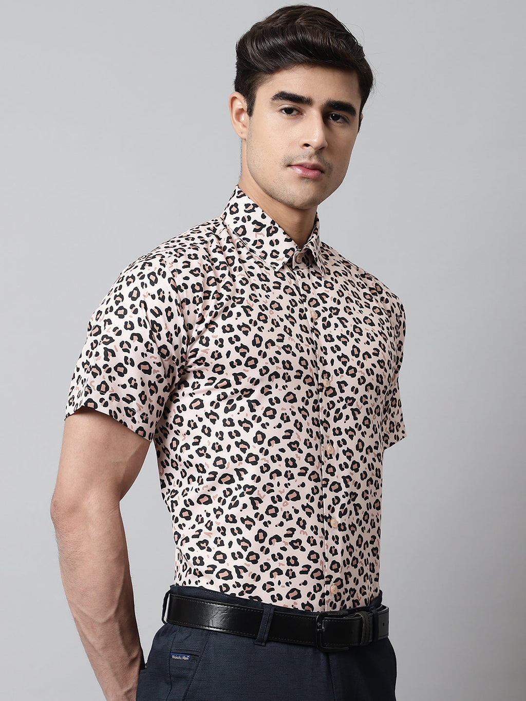 Jainish Men's Cream Classic Printed Formal Shirt - Cream