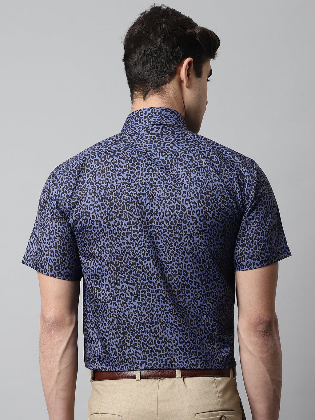 Jainish Men's Navy Blue Classic Printed Formal Shirt