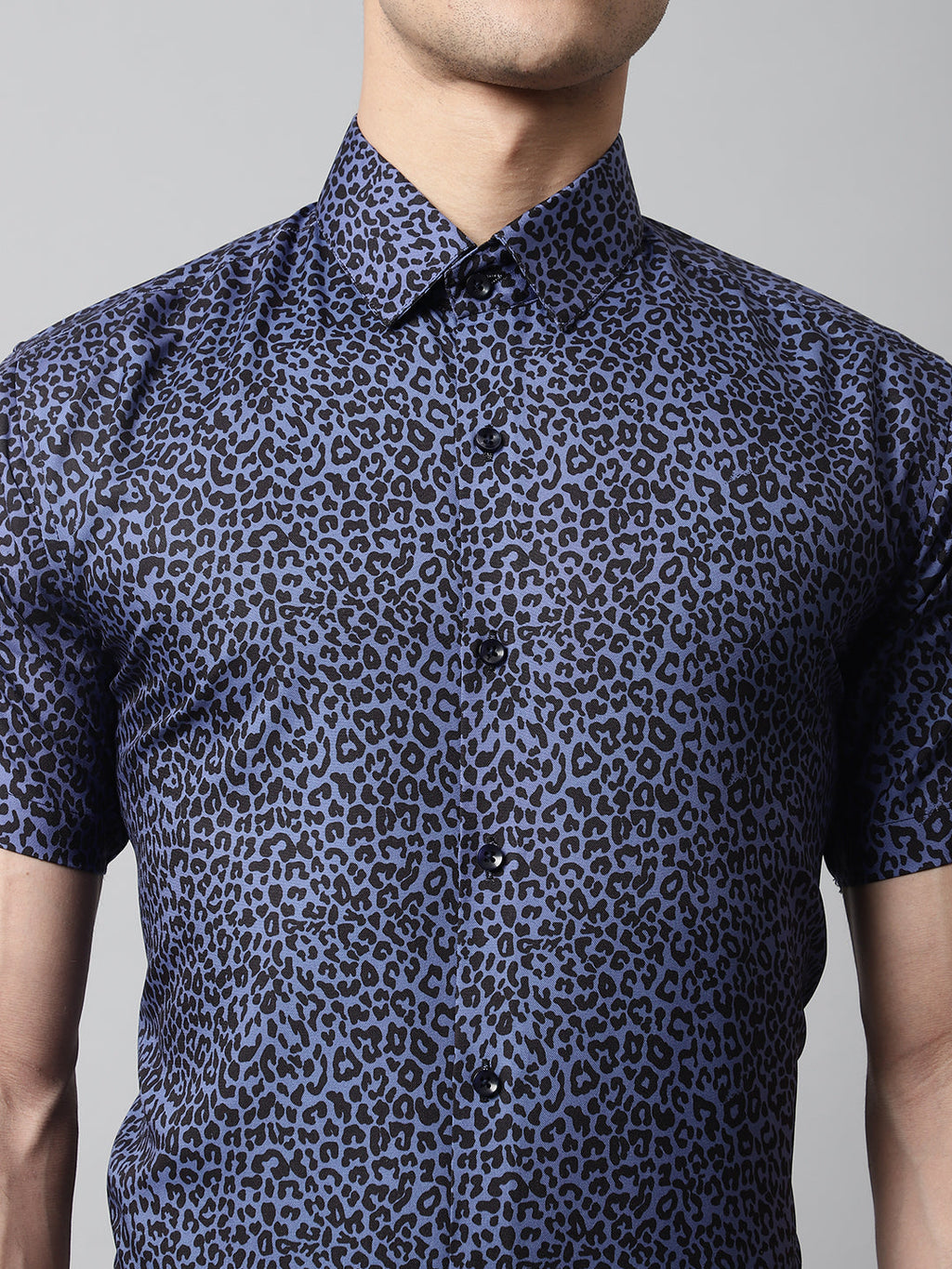 Jainish Men's Navy Blue Classic Printed Formal Shirt