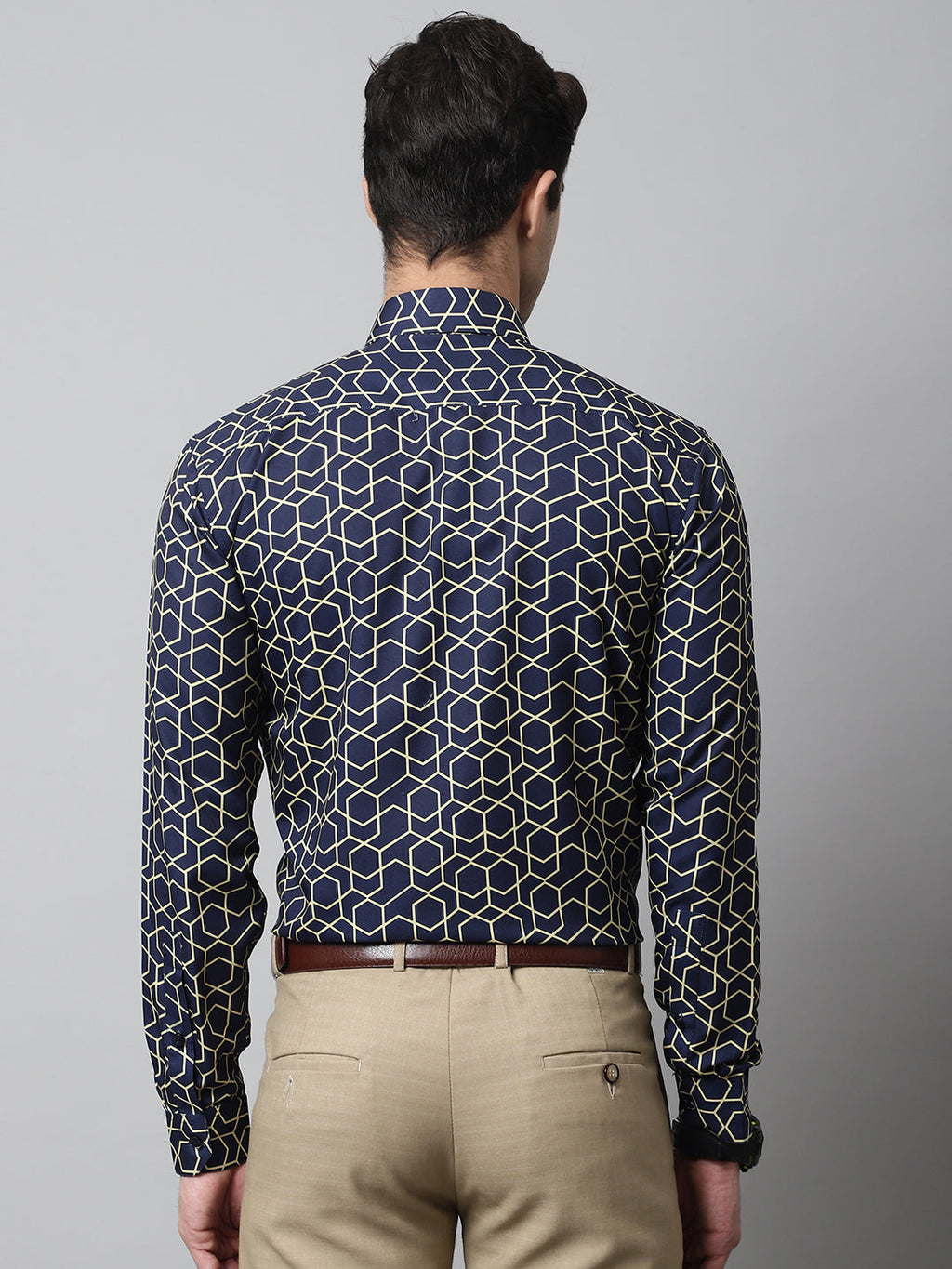 Jainish Men's Navy Blue Classic Printed Formal Shirt