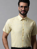 Jainish Men's Yellow Woven Design Short Sleeves Formal Shirt