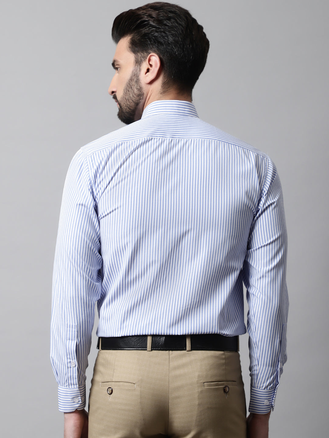 Jainish Men's Blue & White Regular Fit Striped Formal Shirt