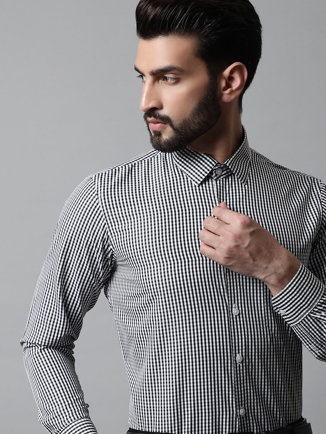 Jainish Men's Black Micro Checked Causal Shirt