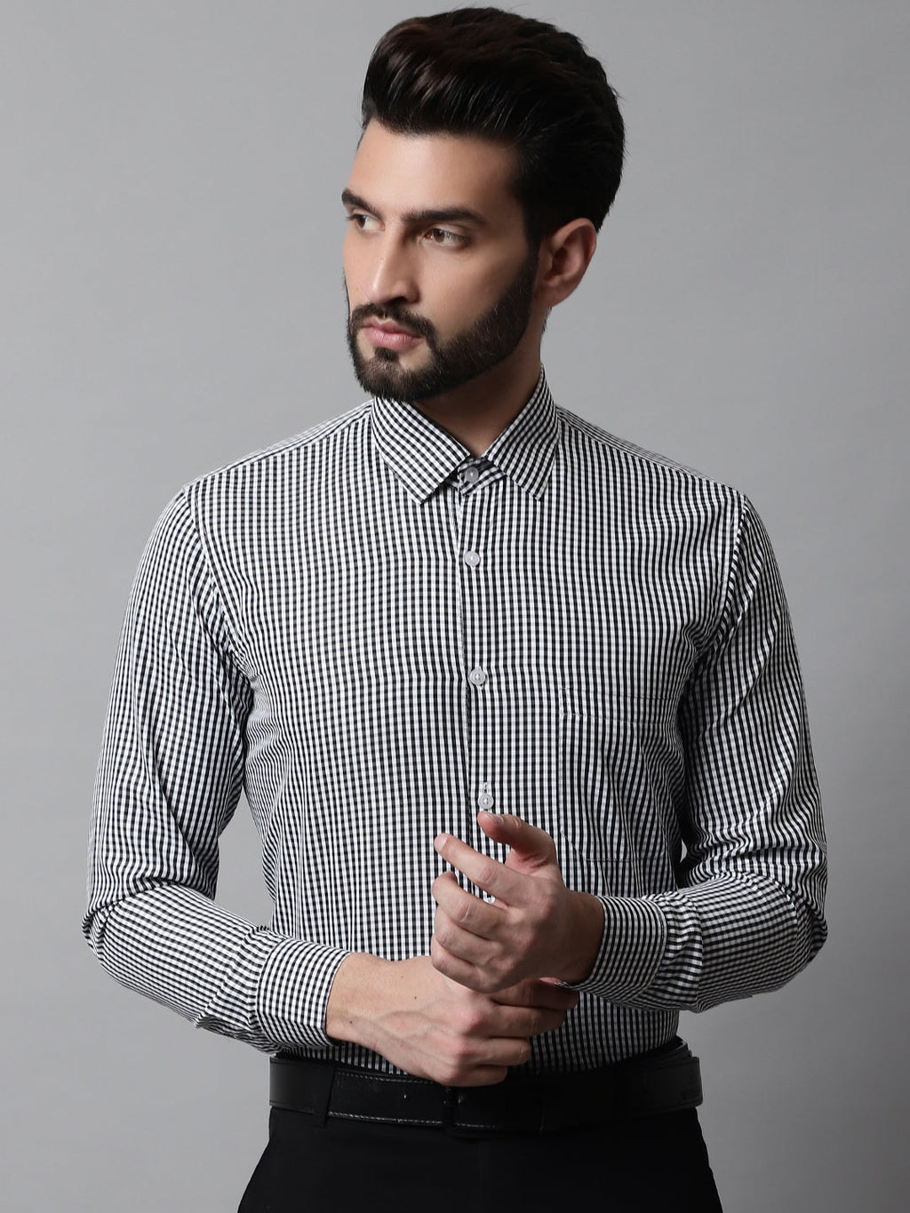 Jainish Men's Black Micro Checked Causal Shirt